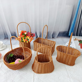 Imitation Vine Woven Flower Basket Portable Basket Pastoral Floriculture Flower-arranging Flower-arranging Basket Gift Basket Festive Candy Storage Basket