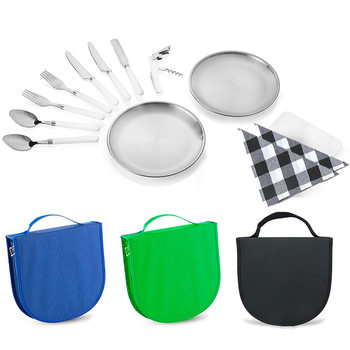 Outdoor Stainless Steel Camping Tableware Bag Mountain Climbing Travel Camping picnic Bag Handbag Outdoor Cookware suit for 2