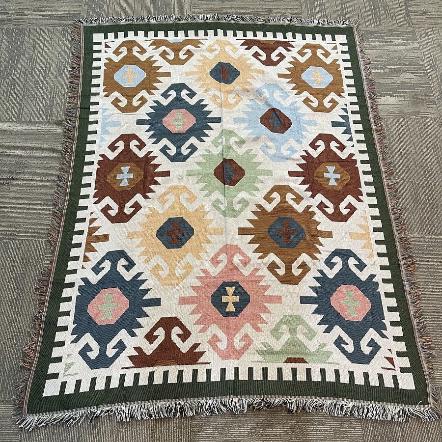 Color Geometric Features Blanket Sofa Cover Blanket Outdoor Camping Tent Cushion Blanket Cotton Blanket Support Wholesale