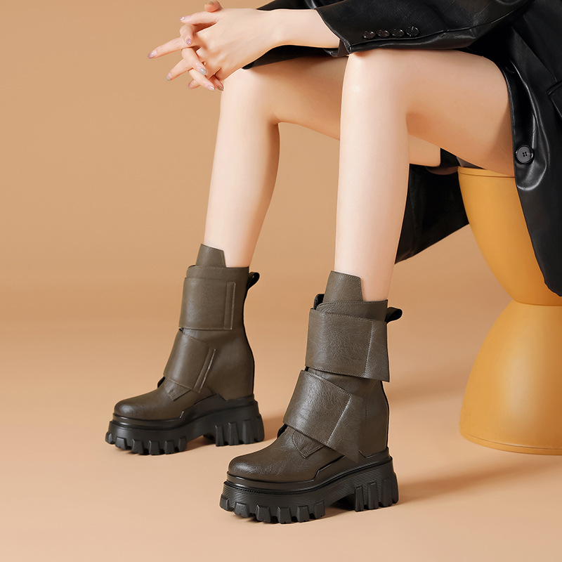 Boot Cổ Thấp Nữ Cao 10cm Đế Cao Hàng Mùa Xuân Thu Đông Phục Cổ Cổ Điển