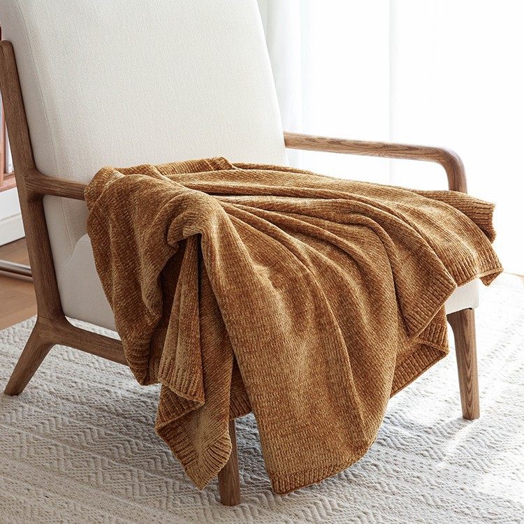Chenille Knitted Sofa Decorative Blanket Throw Knitted Blanket Pure Color New Ready-Made Delivery