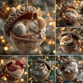 Cross-Border New Chestnut Squirrel Hedgehog Christmas Decorations Christmas Tree Pendant 2D Flat Printing Acrylic Pendant