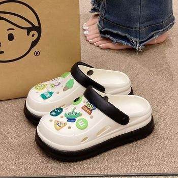 Cartoon Cute Buzz Lightyear Hole Non-Slip Shoes Women's Summer Outerwear 2025 Thick-Soled Heightening Baotou Slippers