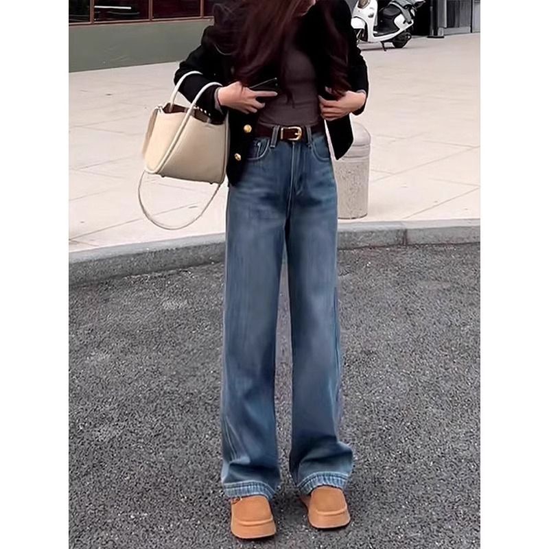 High Waist Wide Leg Jeans for Women Loose Fit Spring Fashion Blue Denim customizable