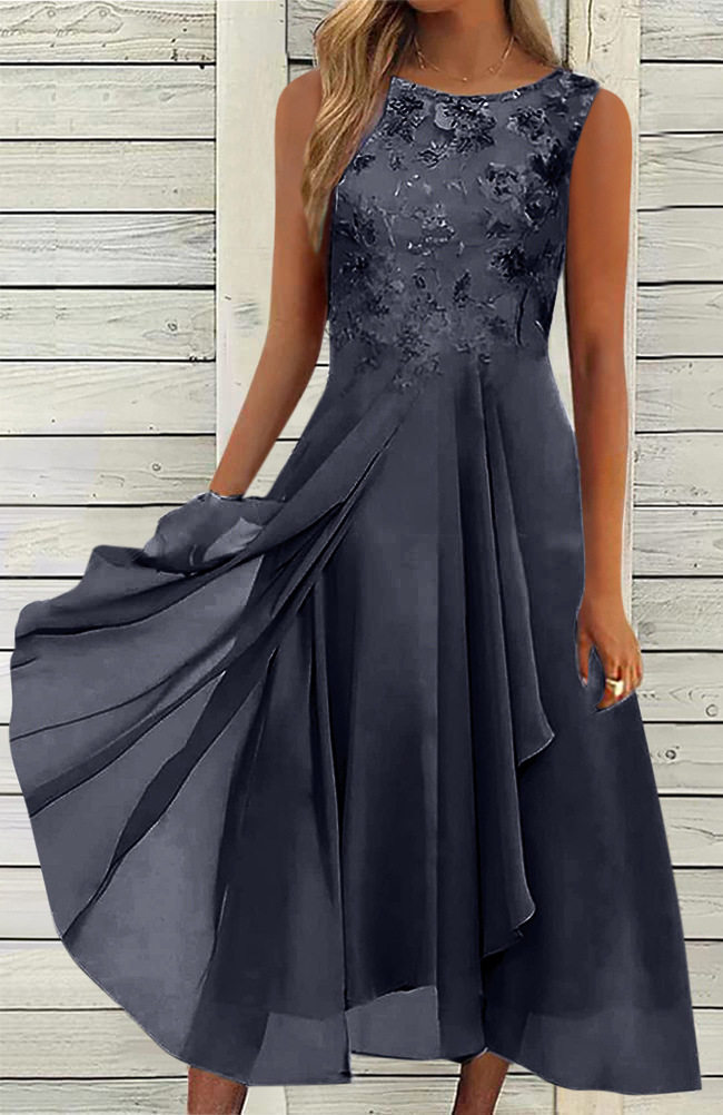 Sleeveless Chiffon Lace Long Dress Elegant Hollow Out Design Perfect for Bridesmaids and Evening Events Wholesale