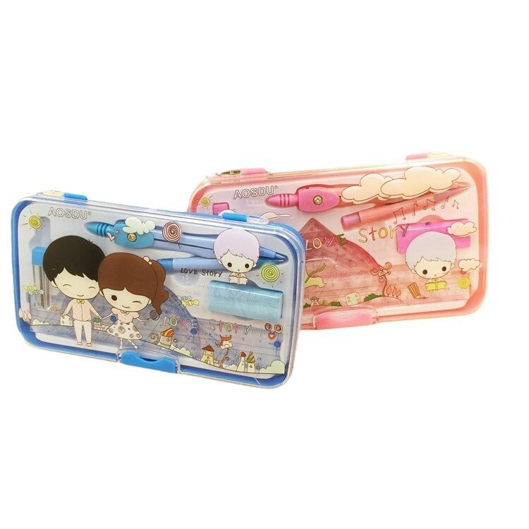 Aosidu iron compasses students use suit compasses with simple mechanical pencil to send rubber red and blue factory wholesale