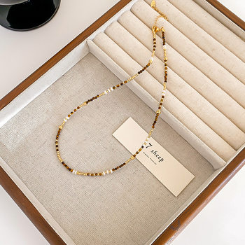 Popular Maillard Brown Tiger Eye Stone Extremely Fine and Exquisite Clavicle Chain Pearl Necklace Natural Neck Necklace Women's Accessories