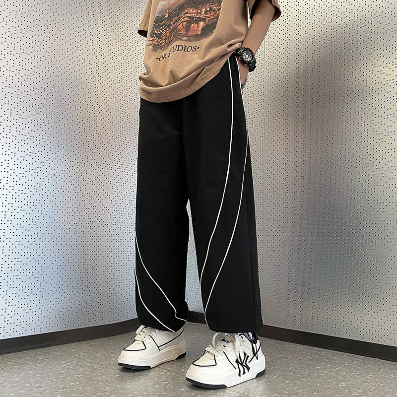 Japanese casual straight leg cropped pants men's summer ins trendy brand loose personality versatile wide-leg long pants