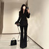Yujie Black Lace Slim-fit Suit suit Autumn New Design Suit Jacket Micro-blare Trousers Two-piece Set