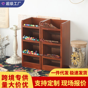 Pen Holder Office Desk Stationery Storage Box Desktop Wooden Pen Brush Holder Dormitory Storage Rack Wood Art Storage Artifact