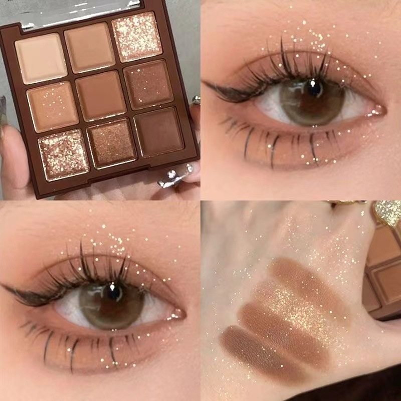 ErshiQi Nine-color Chocolate Eyeshadow Plate Earth Color Matte Glitter Fine Eyeshadow Brightening Sleeping Silkworm Students