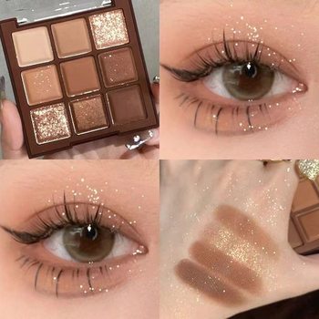 ErshiQi Nine-color Chocolate Eyeshadow Plate Earth Color Matte Glitter Fine Eyeshadow Brightening Sleeping Silkworm Students