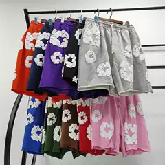 DenimTears American Streetwear Foam Print Pure Cotton Unisex Loose-Fit Hip-Hop Shorts for Export
