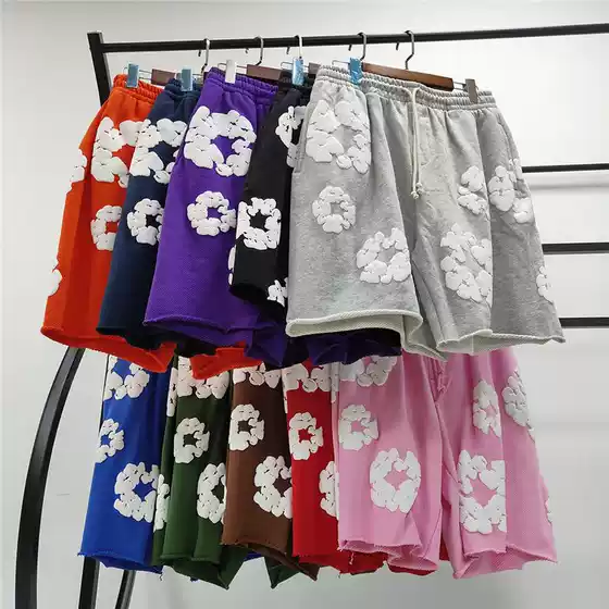 DenimTears American Streetwear Foam Print Pure Cotton Unisex Loose-Fit Hip-Hop Shorts for Export