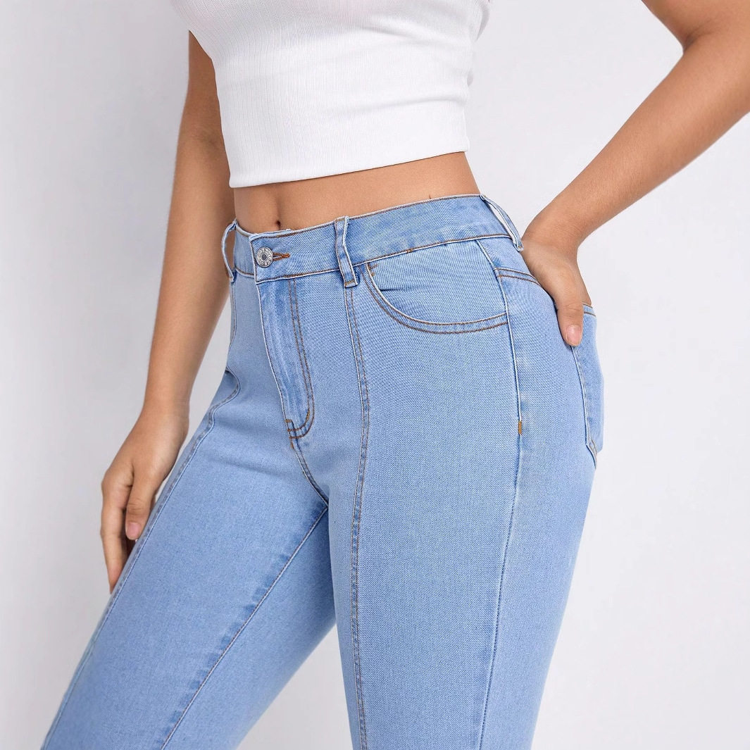 High Waisted Slim Fit Blue Denim Jeans Womens Casual Style Perfect for Everyday Wear Wholesale Available