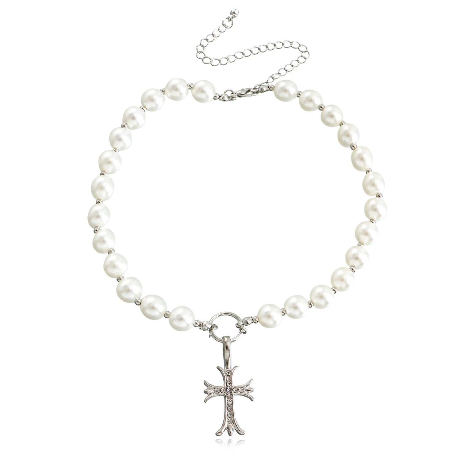 欧美跨境饰品 朋克锁骨链小众设计贝母项链女 潮流合金毛衣链项饰