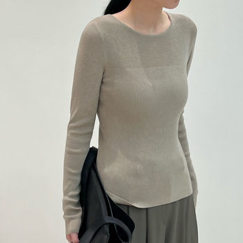 2025 Spring and Autumn Season Chanel-Style Round Neck Slim Fit Thin Knit Sweater for Women Wool Blend Base Layer Long Sleeve Top