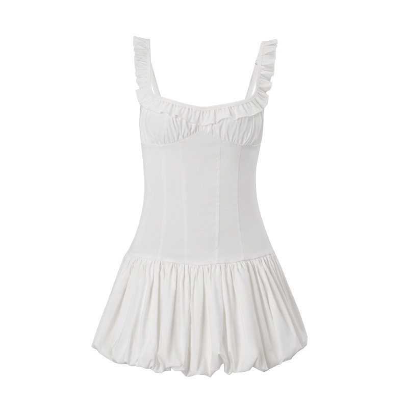 Summer Womens Dress Chic Low Cut Pleated Puff Dress Trendy for Parties and Events Wholesale Available