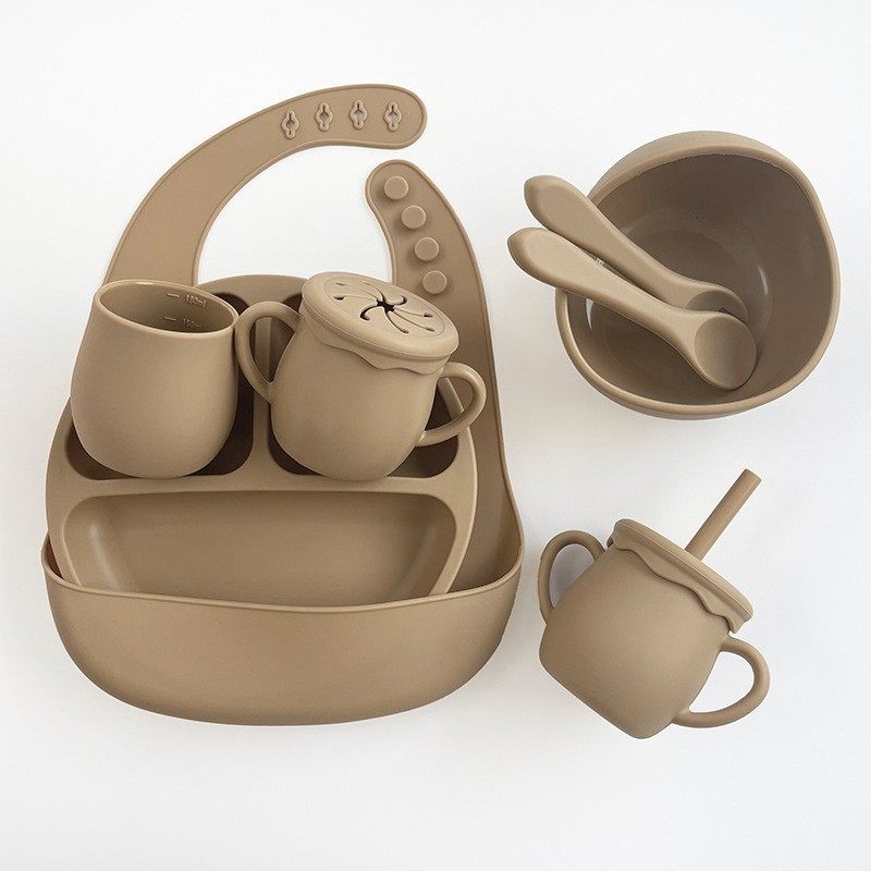 Cross-Border Hot-Selling Children's Tableware Baby Suction Cup Anti-Fall Plate Food-Grade Silicone Baby Bib Fork Spoon Plate