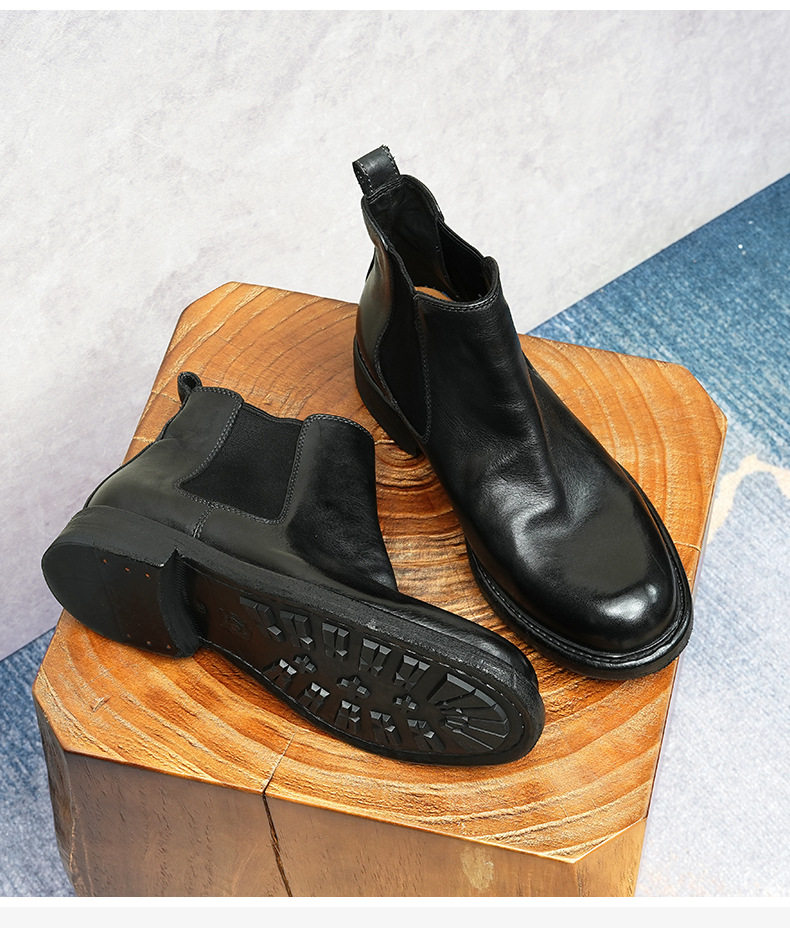 Boot Chelsea Nam Da Mờ Cao Cổ Chiều Cao Đế Khoảng 3cm Màu Đen, Nâu chi tiết 4