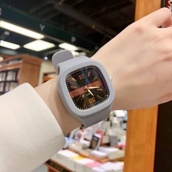 Square Watch for Men and Women, Ins Jelly Watch, Children's Junior High School Student Forest Style Fashion College Style Wristwatch with Large Dial