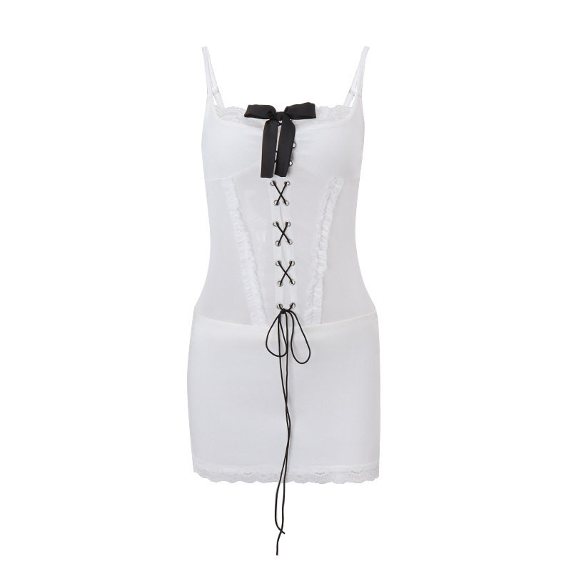 Summer Lace Trimmed Cami Dress Bow Tie Design Trendy Style Chic Look Perfect for Parties or Casual Outings OEM