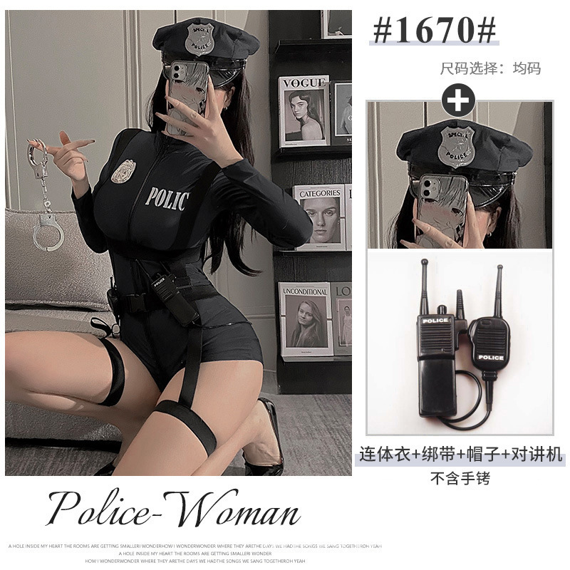 情趣内衣夜店女机车警察双头拉链免脱开裆cospaly角色扮演制服女