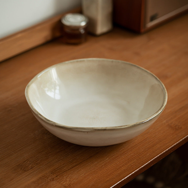 Japanese Style Retro Style Porcelain Porcelain Open Bowl Household Vegetable Bowl Bright Noodle Bowl Salah Bowl Soup Bowl Simple Tableware Large Bowl