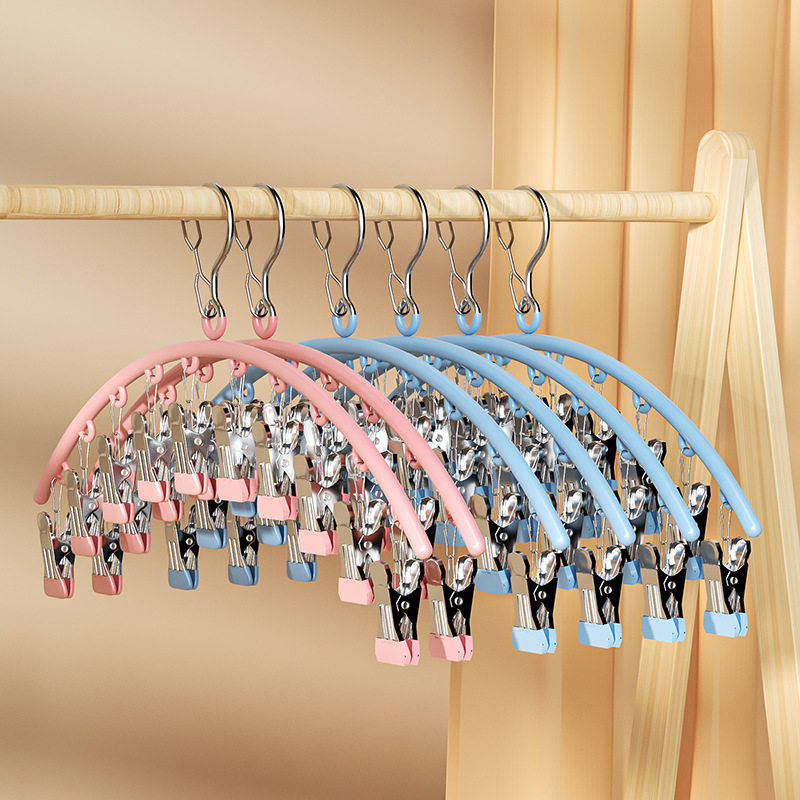 Sock Clips Outdoor Drying Rack Stainless Steel 10-Clip Drying Rack Plastic-Coated Clothes Hanger Household Non-Slip Clothes Rack Windproof Design