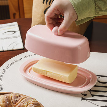 Amazon Western-Style Bread Ceramic Butter Dish with Lid, Foreign Trade Cheese Butter Dish, Western-Style Butter Dish