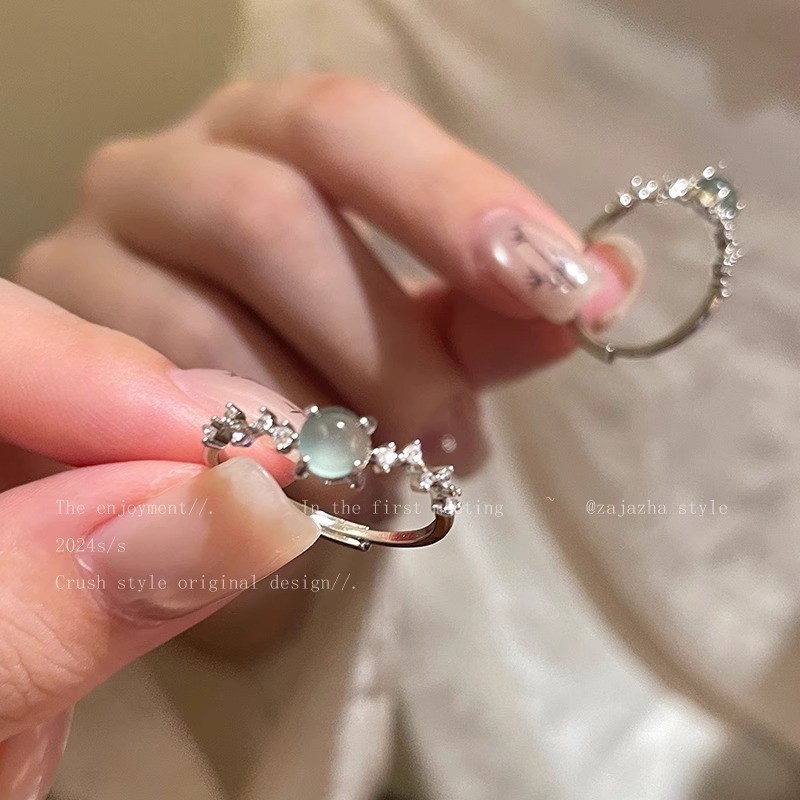 新款简约小众设计碎银子珍珠戒指女时尚百搭感可调节指环批发