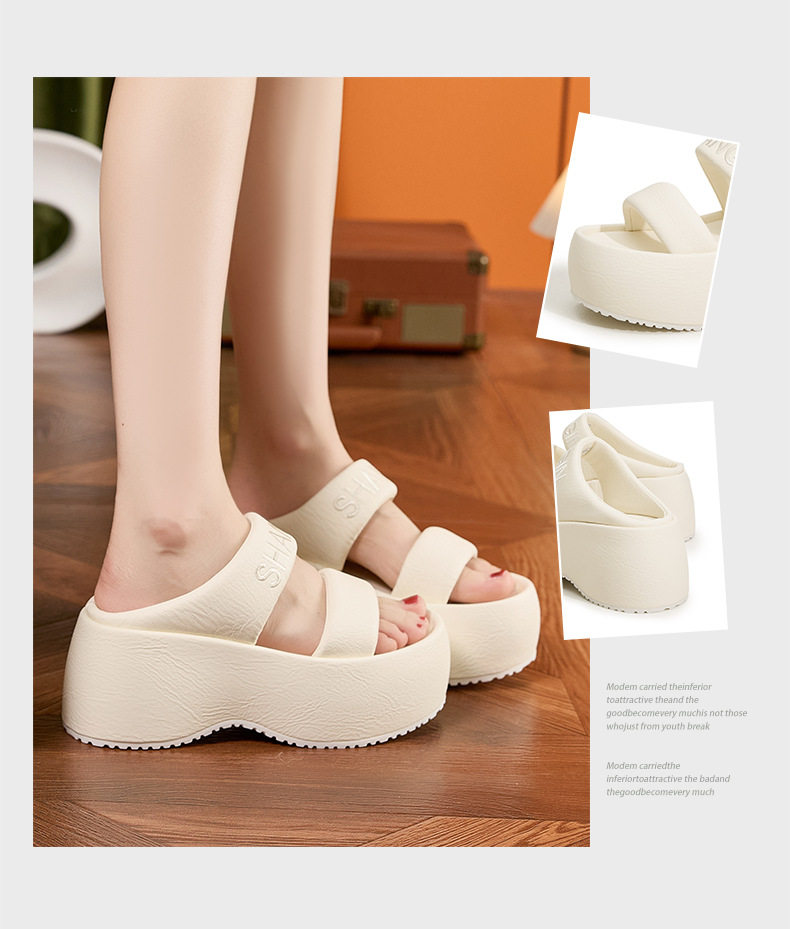 Dép sandal nữ quai chữ V đế chống trượt mùa hè — Trắng, Vàng, Xanh chi tiết 3
