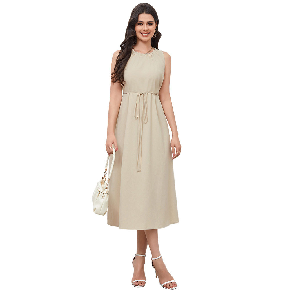 Elegant Casual Dress with Waist Tie and Pleated Back Slim Fit Stylish Design Perfect for Spring and Summer Wholesale