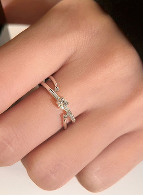 s925纯银星河轨迹戒指女 轻奢时髦级感ins超闪锆石交织开口指环