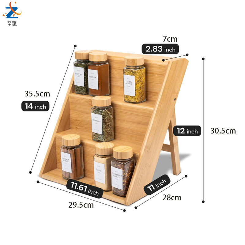 Cross-Border Kitchen Countertop Storage Rack Solid Wood Spice Rack Multi-Layer Storage Rack Three-Layer Seasoning Bottle Storage Rack Factory