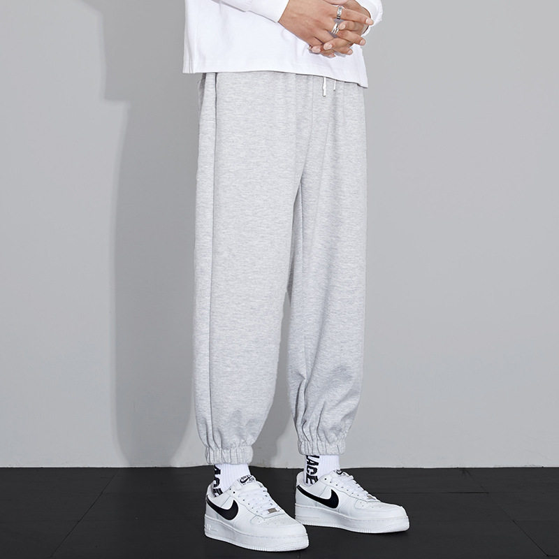 灰色运动裤子男春秋季宽松束脚哈伦裤韩版潮流卫裤加绒休闲九分裤