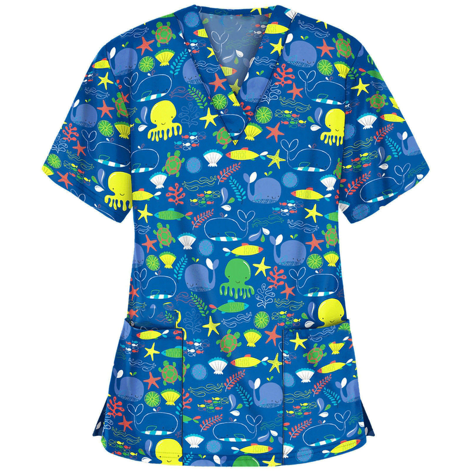 Womens Printed V Neck Short Sleeve T Shirt Casual Style Pocket Detail Comfortable Fabric Perfect for Summer