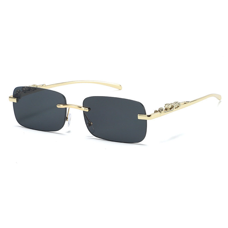 2026 Metal Sunglasses Cross-Border Wholesale Cheetah Decoration Personalized Frameless Sunglasses Retro Leopard Head Sunglasses