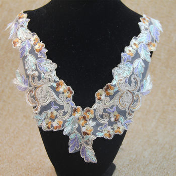 Colorful Embroidery Colorful Long V-Neck Exquisite Simple Embroidery Lace Three-dimensional Lace Embroidery Water-soluble Lace