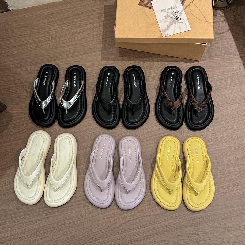 Toe Flip-flops Seaside New Beach Flip-Flops Thick-soled Flip-Flops Sandals for Women's Outerwear