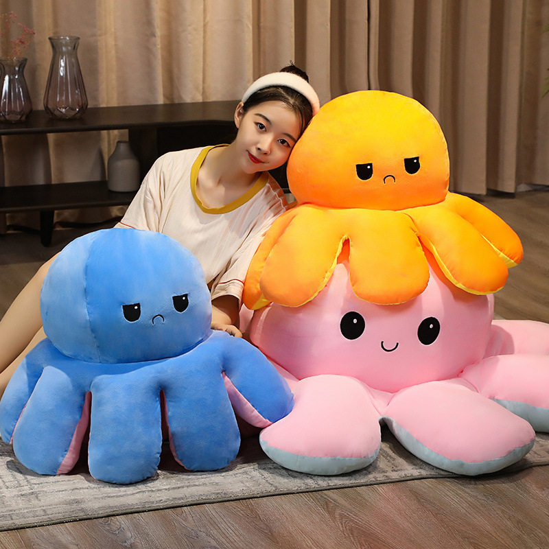 ตุ๊กตาปลาหมึกพลิกได้, ตุ๊กตาปลาหมึกแบบพลิกขึ้น, ของเล่นตุ๊กตาปลาหมึกผ้ากำมะหยี่, ตุ๊กตาพลิกได้สองด้าน, ตุ๊กตาปลาหมึกกลับด้านได้