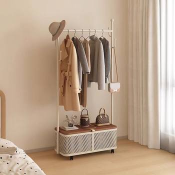 Coat Rack Mobile Clothes Rack Home Bedroom Clothes Dirty Clothes Basket Clothes Rack Floor-Standing Vertical Storage Simple Clothes Rack