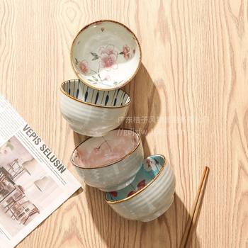 Chinese Cherry Blossom 5 Inch Bowl Household Tableware Snowflake Glaze Porcelain Bowl Underglaze Colorful Bowl Rice Bowl Ceramic Bowl Wholesale