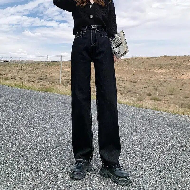 Womens Wide Leg Denim Pants Spring Korean Style Casual High Waisted Flattering Fit Wholesale Available