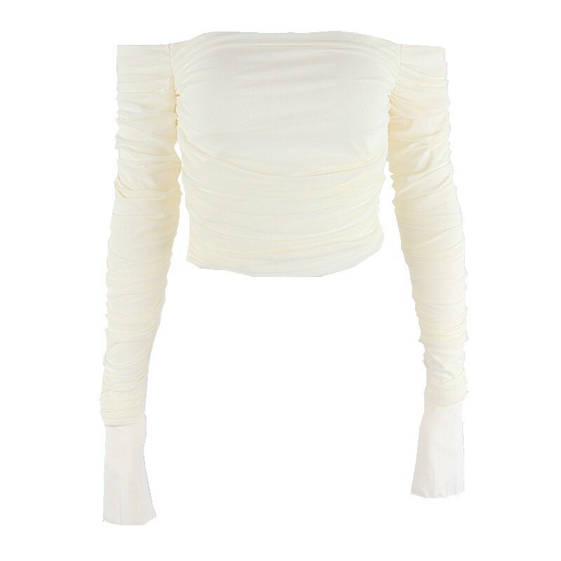 Layered Mesh Top Sweet Off Shoulder Design Ruffled Flared Long Sleeves Autumn Winter Fashion Wholesale Available