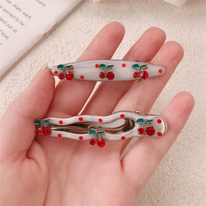 少女感金属樱桃发夹滴油红色发饰高颜值森系百搭刘海夹发卡头饰