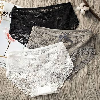 Panties Women Lace Sexy Women Low Waist Transparent Mesh Black White Breathable Triangle Underpants Summer 017