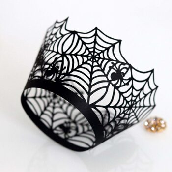 Pumpkin Castle Cupcake Paper Border Laser Hollow Spider Halloween Black Spider Web Cross-Border Spot