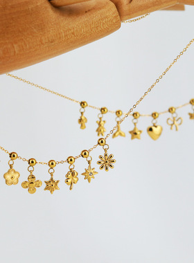 不锈钢迷你花朵蝴蝶五角星爱心吊坠坠diy饰品配件项链手链配饰