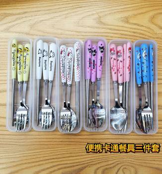Japanese cute kulomi ceramic tableware three-piece set PC dog spoon Fork stainless steel student spoon set